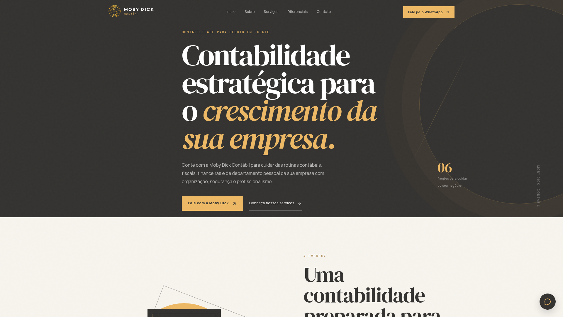 Página inicial da Moby Dick Contábil, com o título “Contabilidade estratégica para o crescimento da sua empresa”.